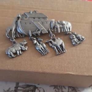 JJ Jonette Silver Noah's Ark Animal Brooch